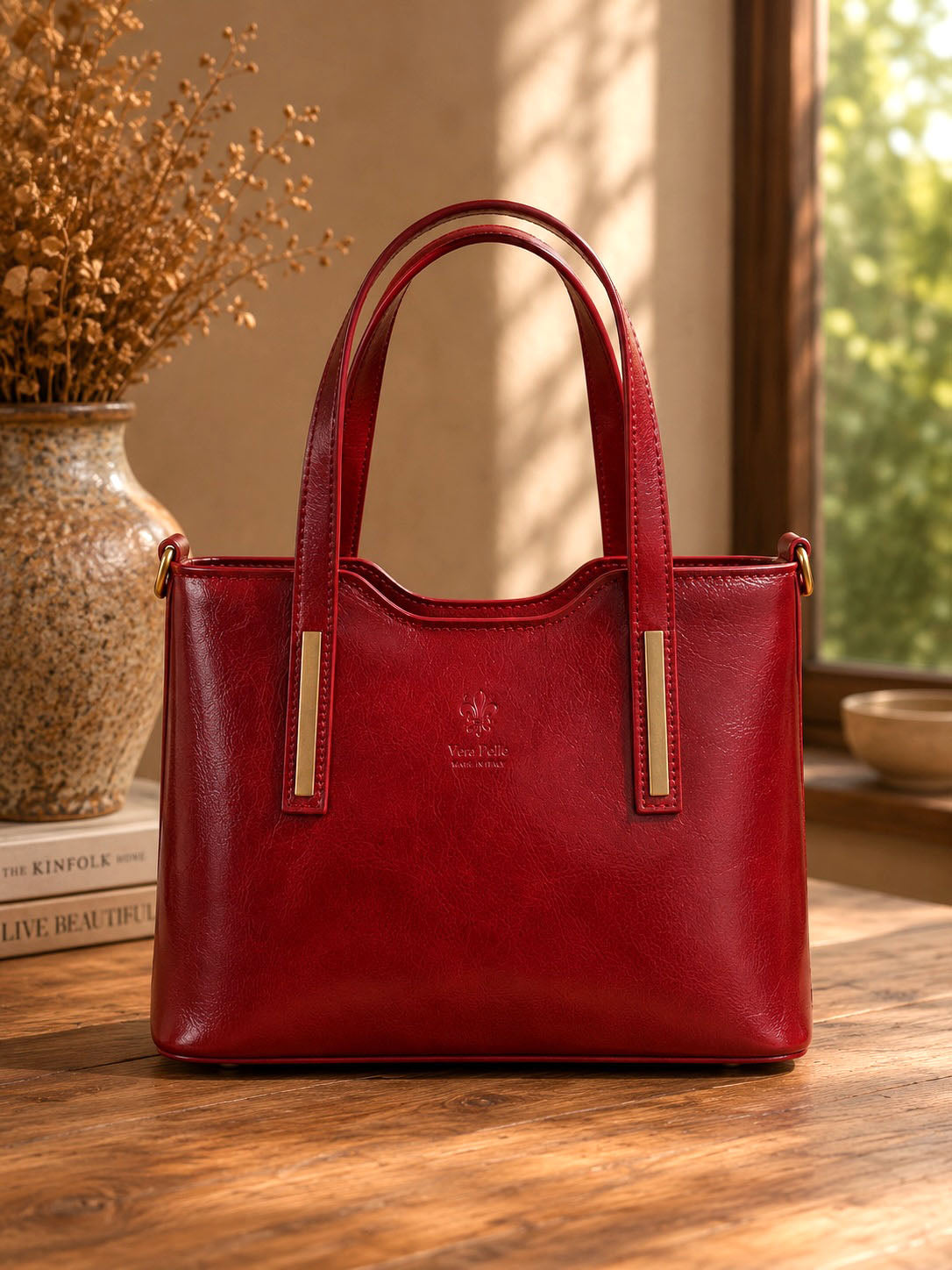 Liviana Large Structured Leather Tote Bag - Made In Italy