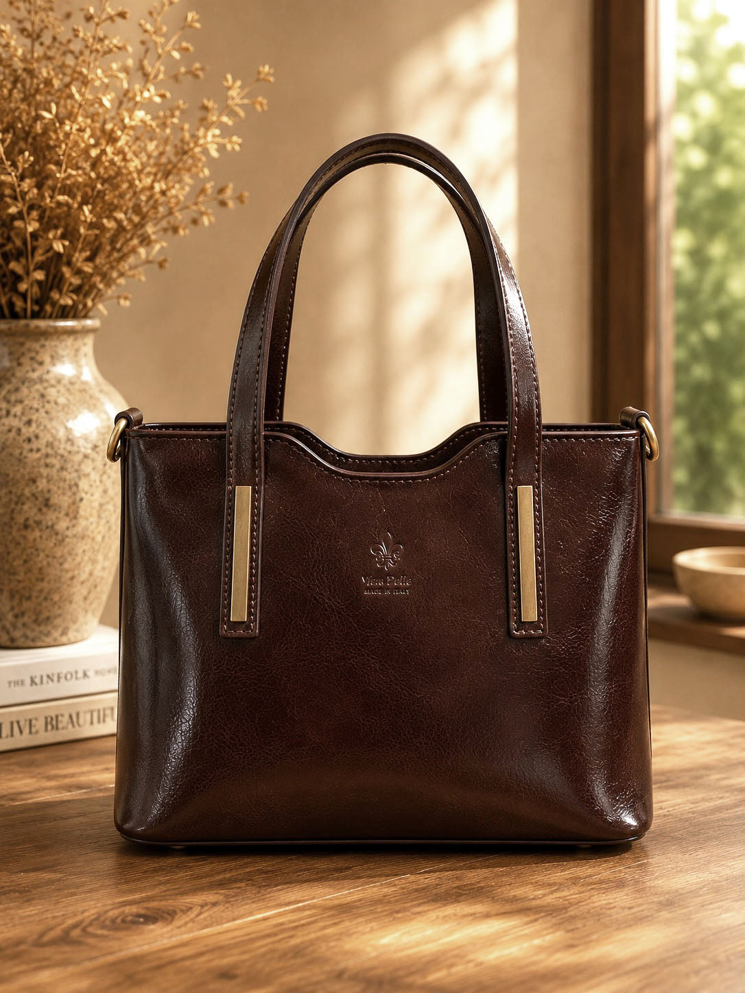 Liviana Large Structured Leather Tote Bag - Made In Italy