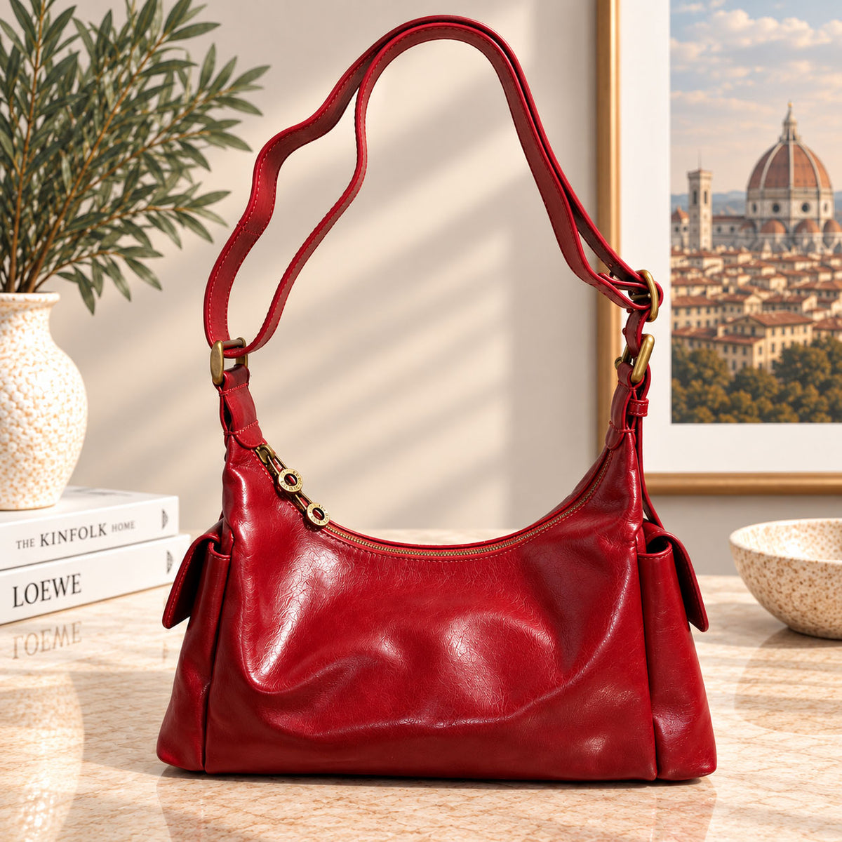 Benedetta Hand-Dyed Vegetable-Tanned Italian Leather Hobo Bag - Made In Italy