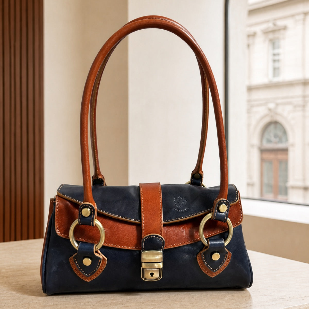 Tosca Dual-Compartment Italian Leather Baguette Bag - Made In Italy