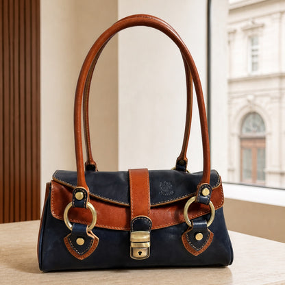 Tosca Dual-Compartment Italian Leather Baguette Bag - Made In Italy