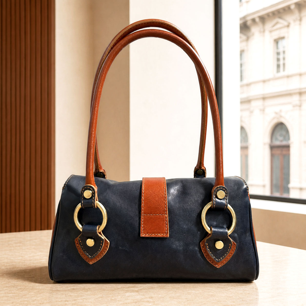 Tosca Dual-Compartment Italian Leather Baguette Bag - Made In Italy