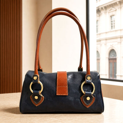 Tosca Dual-Compartment Italian Leather Baguette Bag - Made In Italy