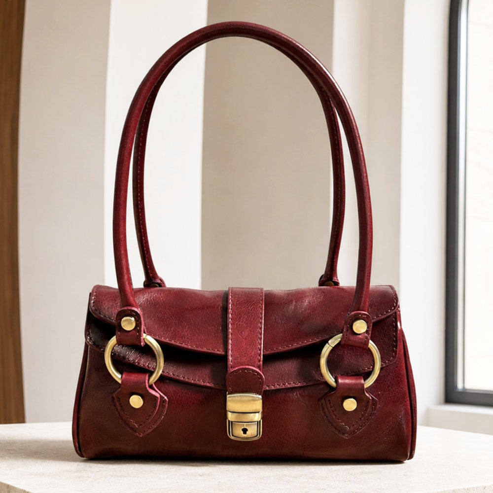 Tosca Dual-Compartment Italian Leather Baguette Bag - Made In Italy