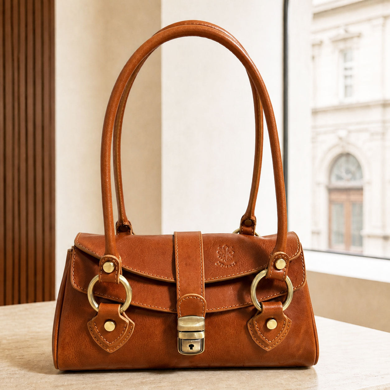 Tosca Dual-Compartment Italian Leather Baguette Bag - Made In Italy