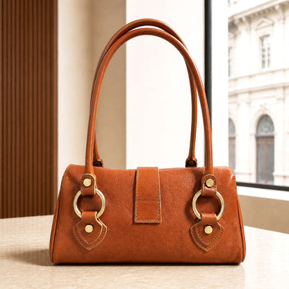 Tosca Dual-Compartment Italian Leather Baguette Bag - Made In Italy