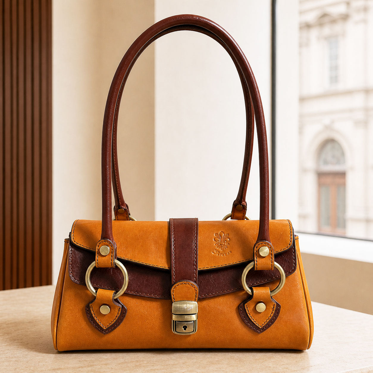 Tosca Dual-Compartment Italian Leather Baguette Bag - Made In Italy