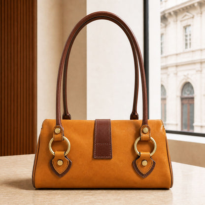 Tosca Dual-Compartment Italian Leather Baguette Bag - Made In Italy