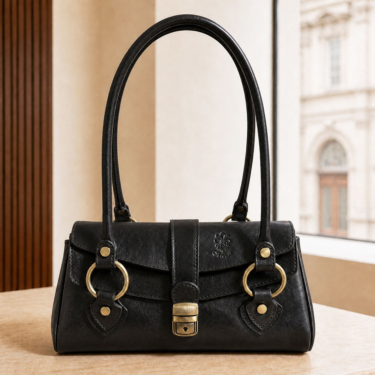 Tosca Dual-Compartment Italian Leather Baguette Bag - Made In Italy