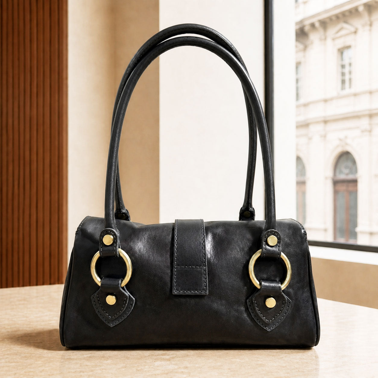 Tosca Dual-Compartment Italian Leather Baguette Bag - Made In Italy