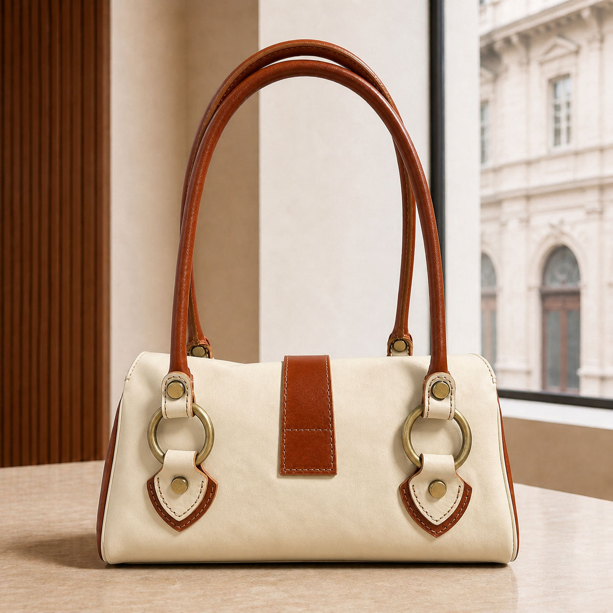 Tosca Dual-Compartment Italian Leather Baguette Bag - Made In Italy