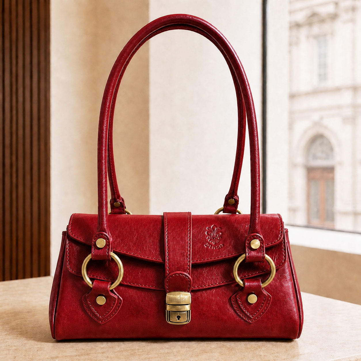 Tosca Dual-Compartment Italian Leather Baguette Bag - Made In Italy