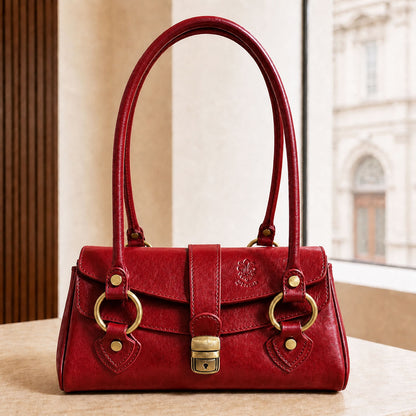 Tosca Dual-Compartment Italian Leather Baguette Bag - Made In Italy