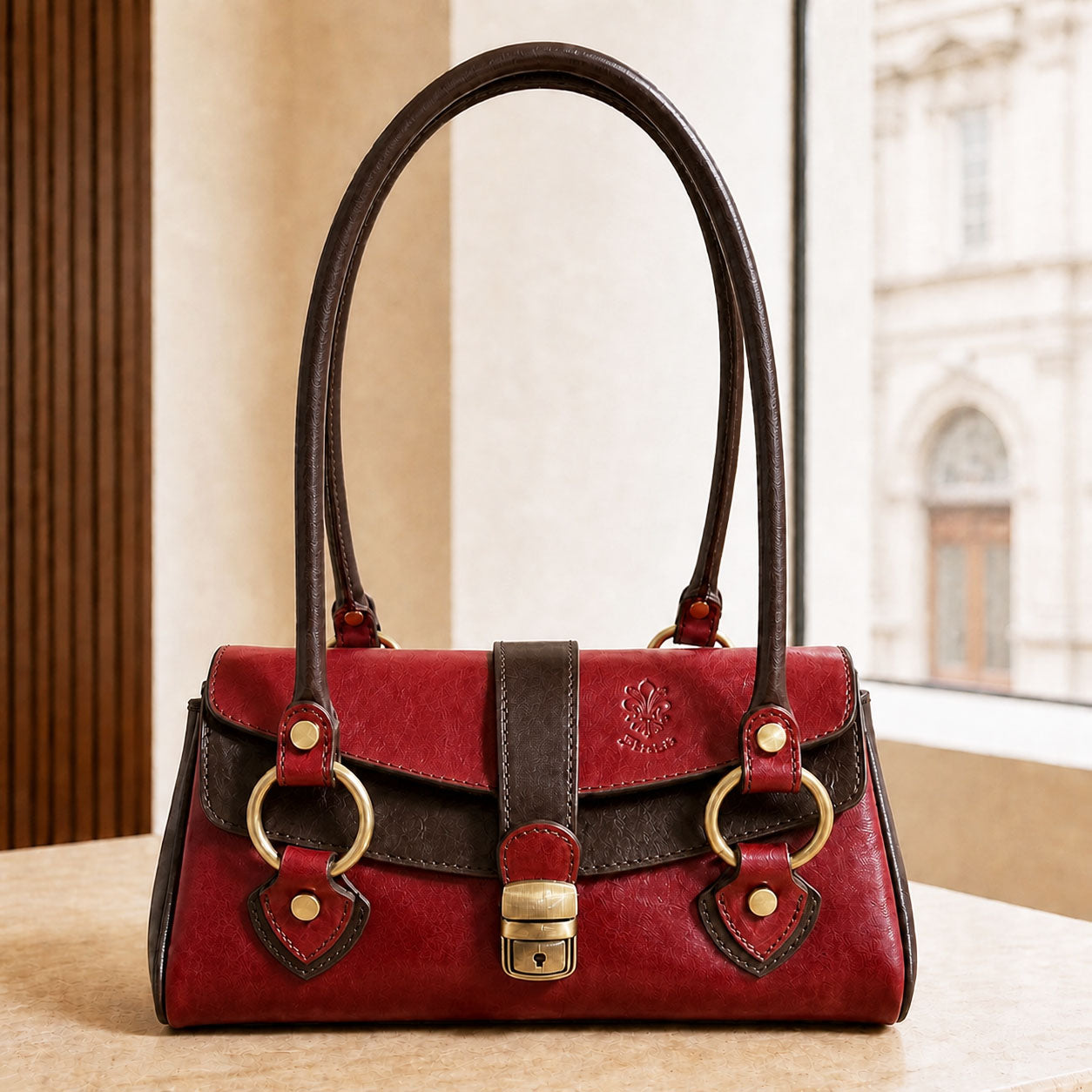 Tosca Dual-Compartment Italian Leather Baguette Bag - Made In Italy