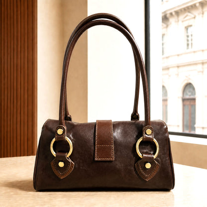 Tosca Dual-Compartment Italian Leather Baguette Bag - Made In Italy