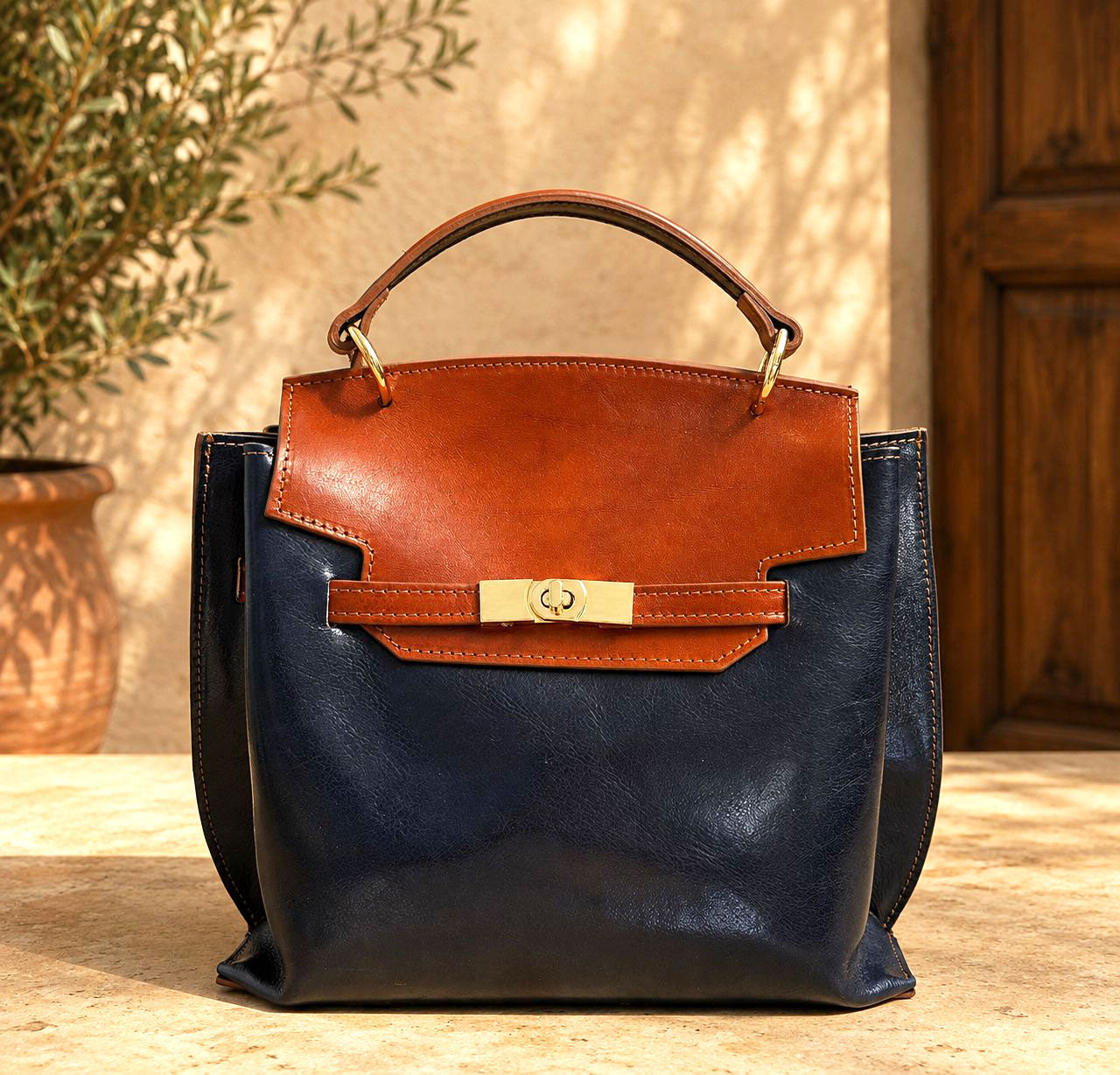 Adelasia Hand-Dyed Vegetable Leather Top Handle Bag - Made In Italy