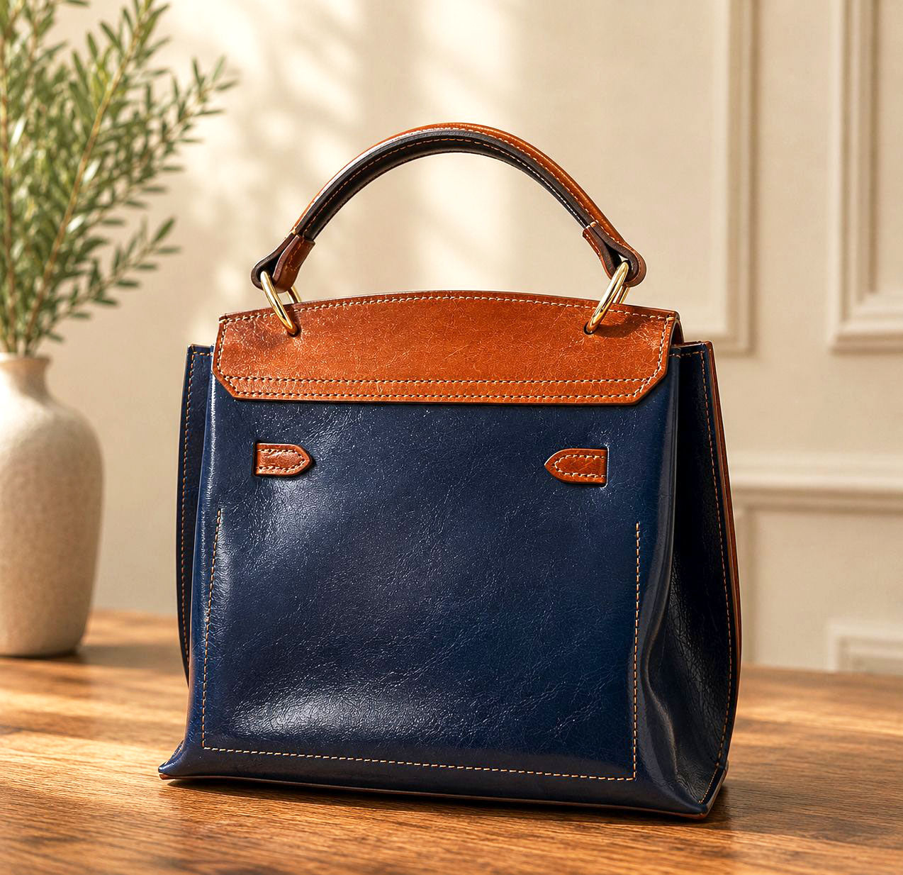 Adelasia Hand-Dyed Vegetable Leather Top Handle Bag - Made In Italy