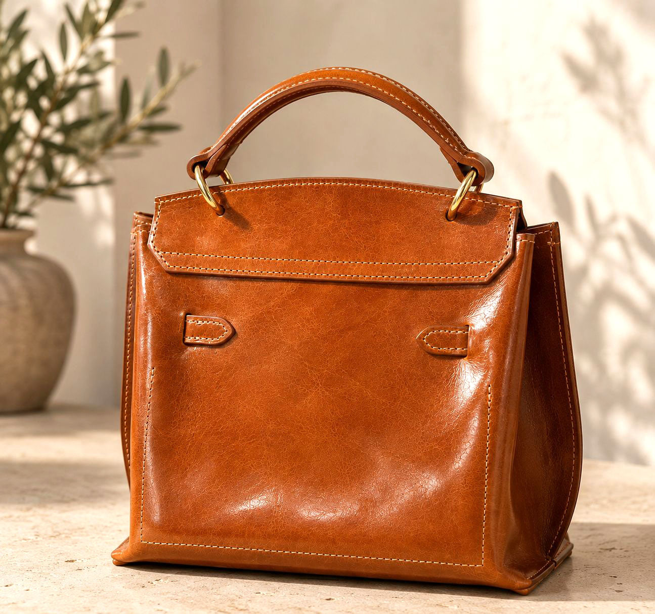 Adelasia Hand-Dyed Vegetable Leather Top Handle Bag - Made In Italy