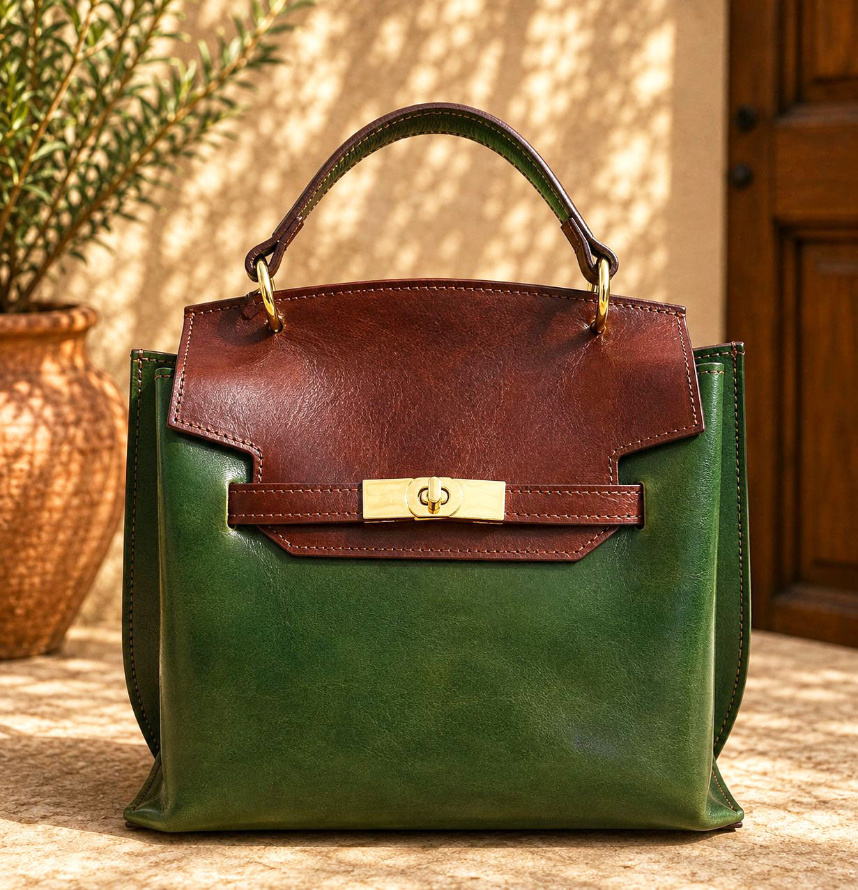 Adelasia Hand-Dyed Vegetable Leather Top Handle Bag - Made In Italy