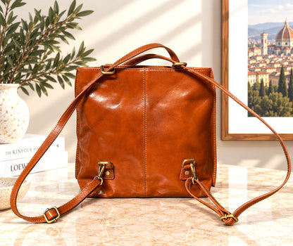 Clotilde Hand-Dyed Vegetable-Tanned Leather Convertible Backpack - Made In Italy