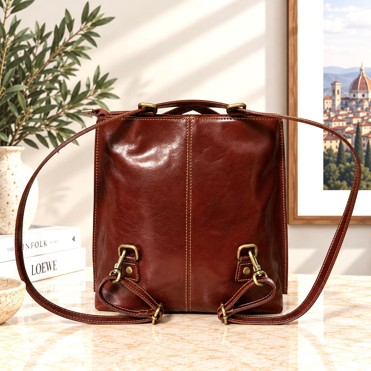 Clotilde Hand-Dyed Vegetable-Tanned Leather Convertible Backpack - Made In Italy