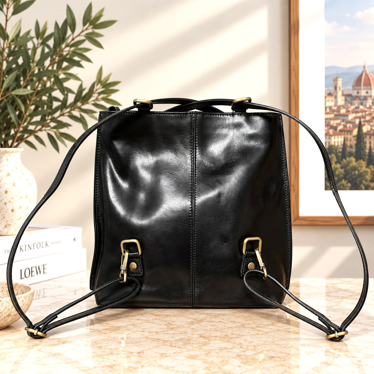 Clotilde Hand-Dyed Vegetable-Tanned Leather Convertible Backpack - Made In Italy