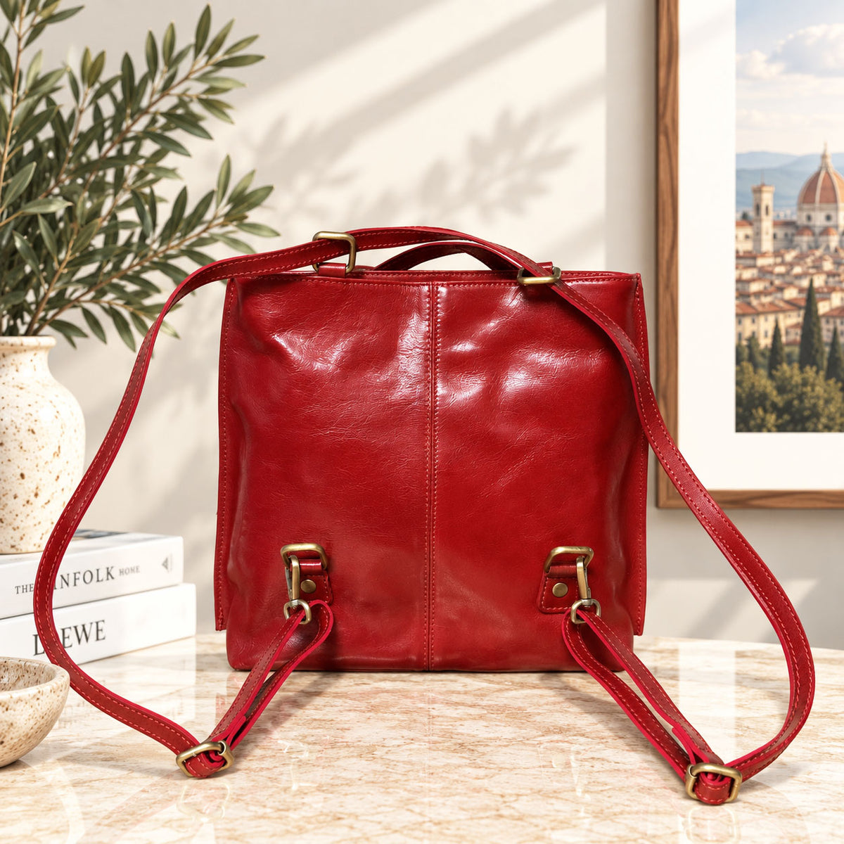 Clotilde Hand-Dyed Vegetable-Tanned Leather Convertible Backpack - Made In Italy