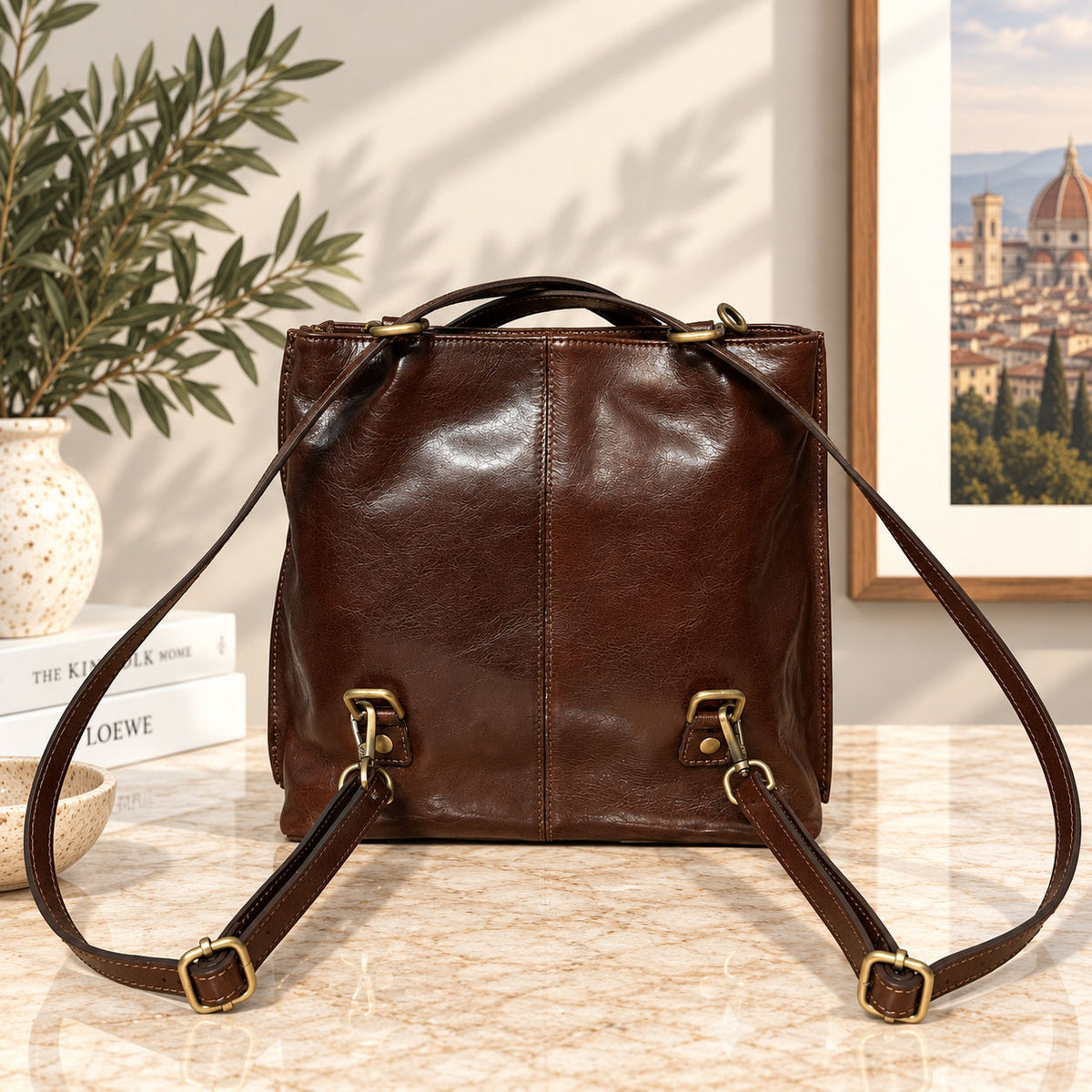 Clotilde Hand-Dyed Vegetable-Tanned Leather Convertible Backpack - Made In Italy