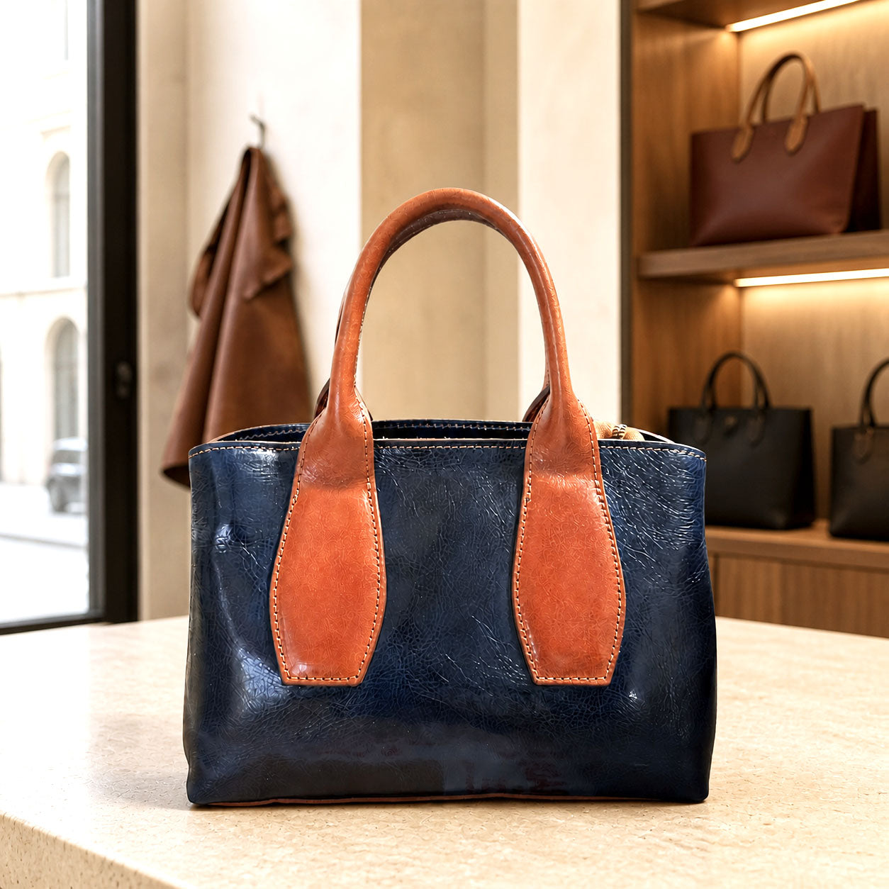 Diletta Compact Leather Satchel Bag - Made In Italy