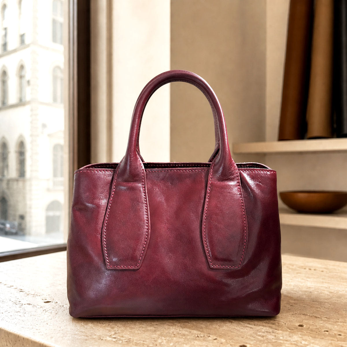 Diletta Compact Leather Satchel Bag - Made In Italy