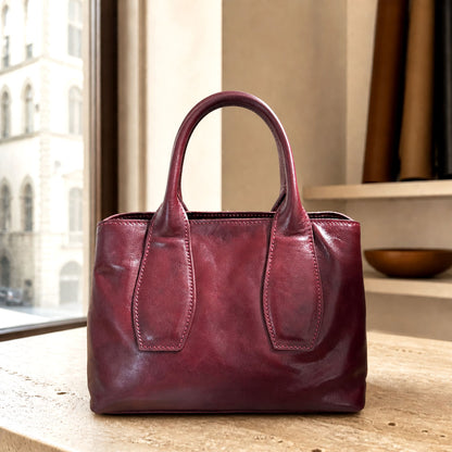 Diletta Compact Leather Satchel Bag - Made In Italy