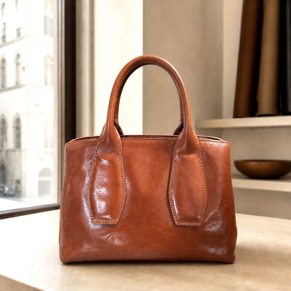 Diletta Compact Leather Satchel Bag - Made In Italy