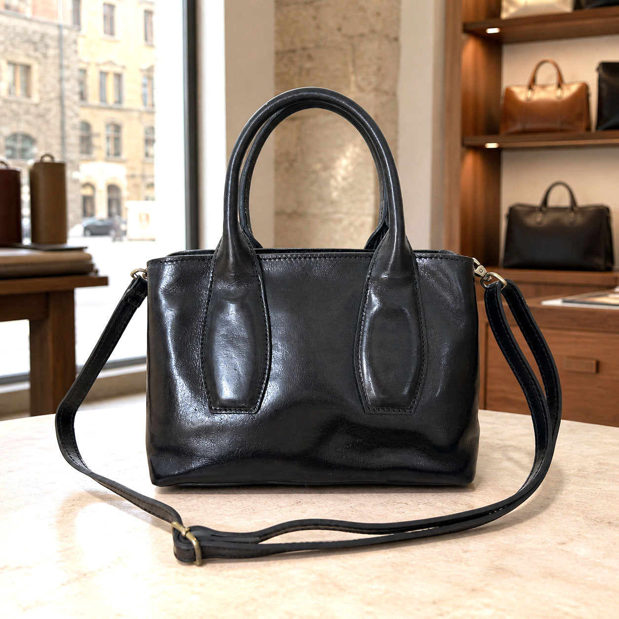 Diletta Compact Leather Satchel Bag - Made In Italy