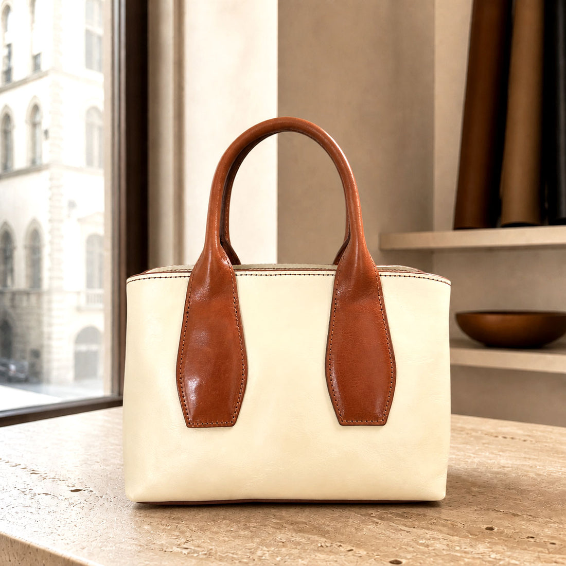 Diletta Compact Leather Satchel Bag - Made In Italy