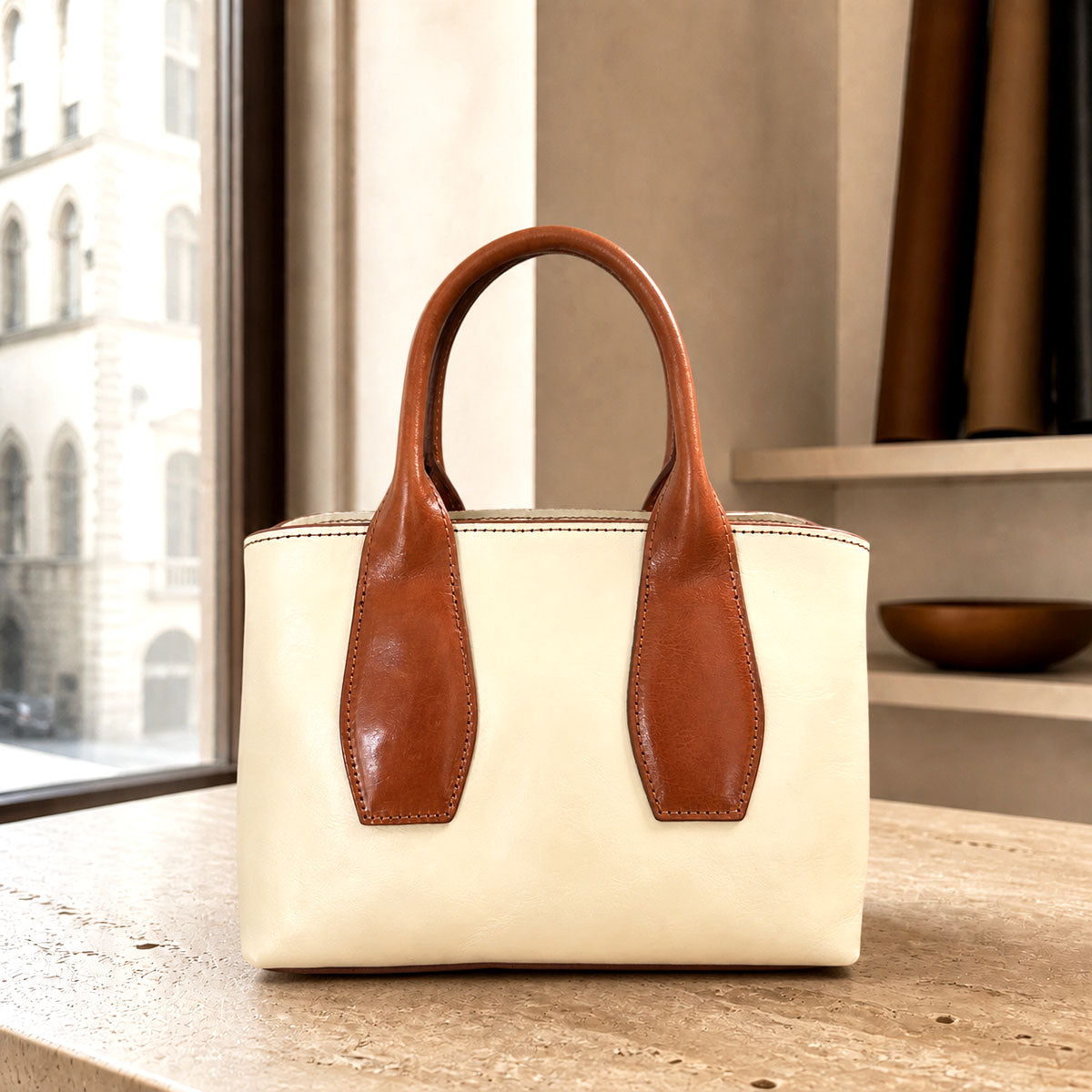 Diletta Compact Leather Satchel Bag - Made In Italy