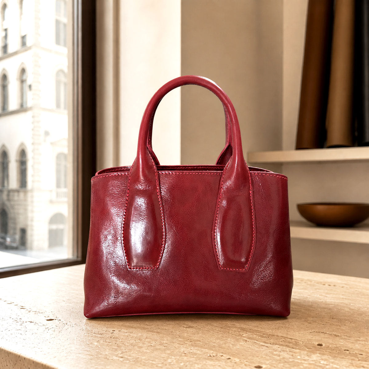 Diletta Compact Leather Satchel Bag - Made In Italy
