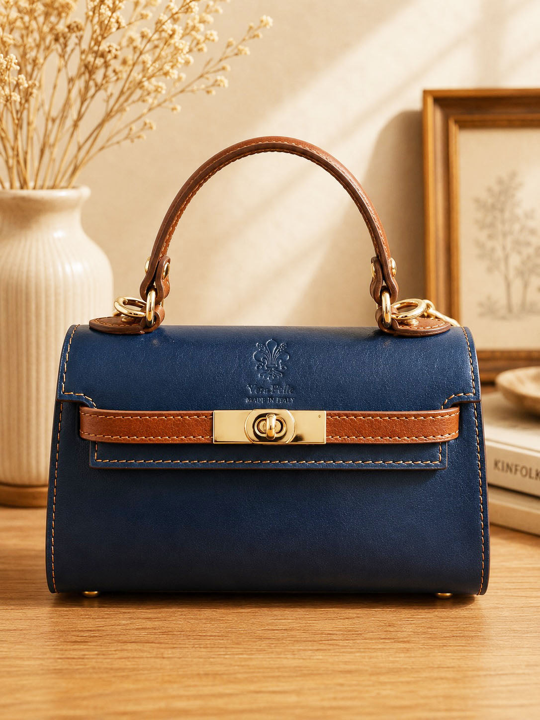 Celestine Leather Top Handle Bag - Made In Italy