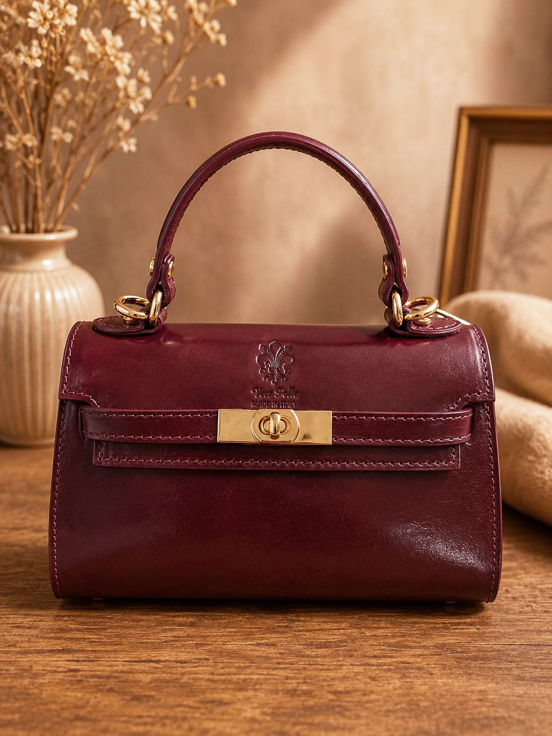 Celestine Leather Top Handle Bag - Made In Italy