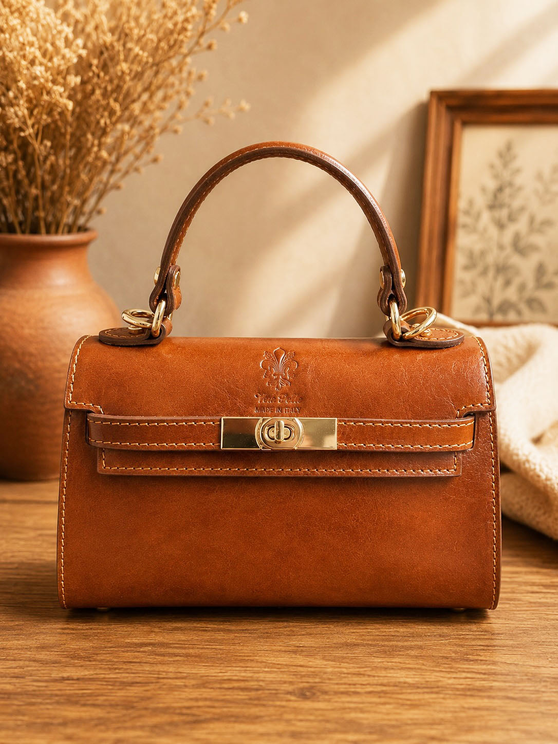 Celestine Leather Top Handle Bag - Made In Italy