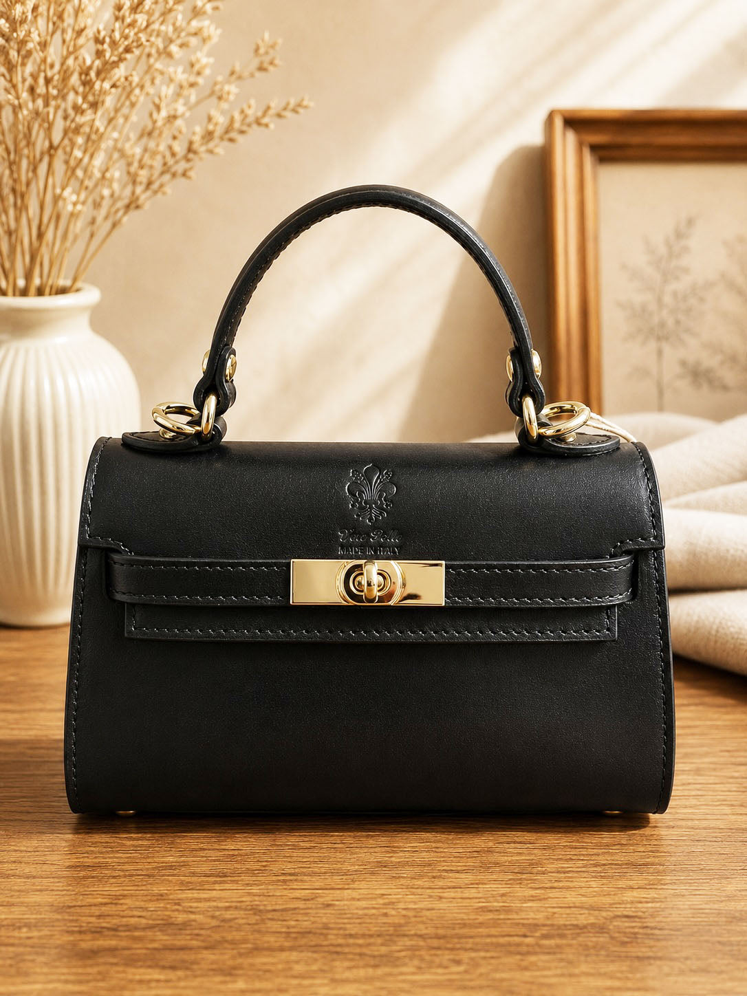 Celestine Leather Top Handle Bag - Made In Italy