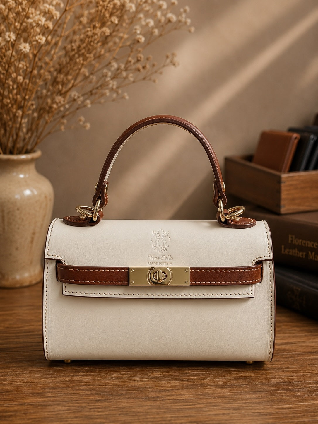 Celestine Leather Top Handle Bag - Made In Italy
