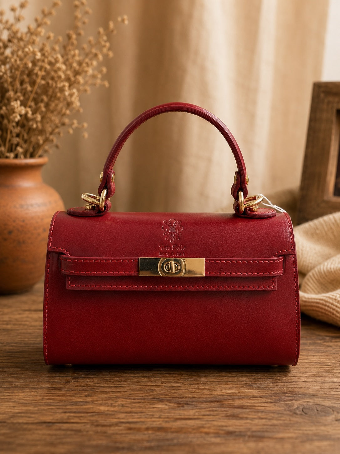 Celestine Leather Top Handle Bag - Made In Italy