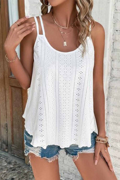 Edgy Black Strappy Scoop-Neck Tank Top with Eyelet Detailing