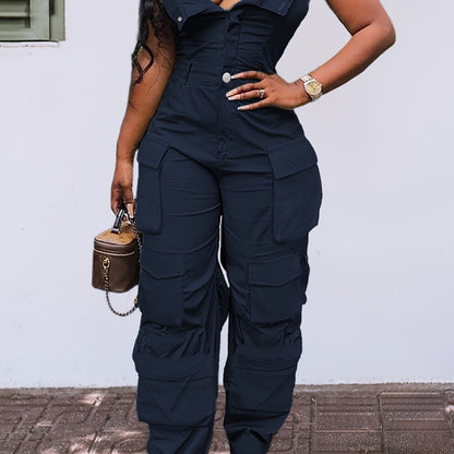 CHICSALE Women’s Bandeau Jumpsuit - Sexy Tube Top One-Piece with Button Detail