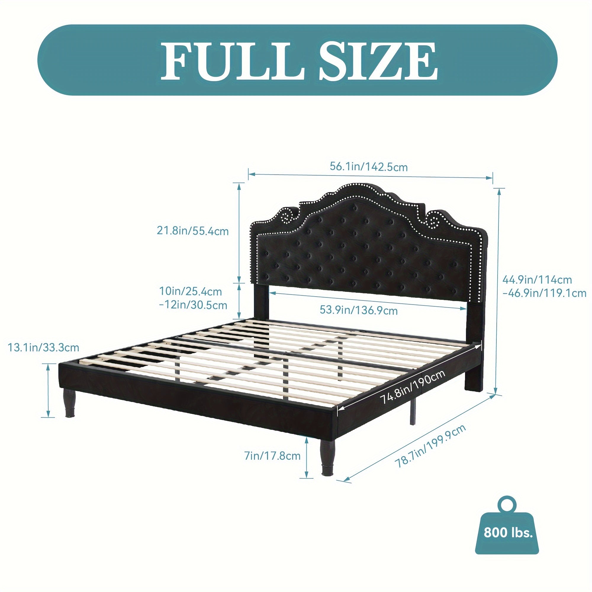 Adjustable Velvet Tiara Headboard Bed Frame - Full/Queen/King Size Upholstered Diamond Button Tufted Platform Bed