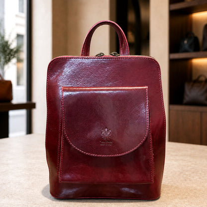 Fiammetta Convertible Hand-Dyed Italian Leather Organizer Backpack - Made In Italy