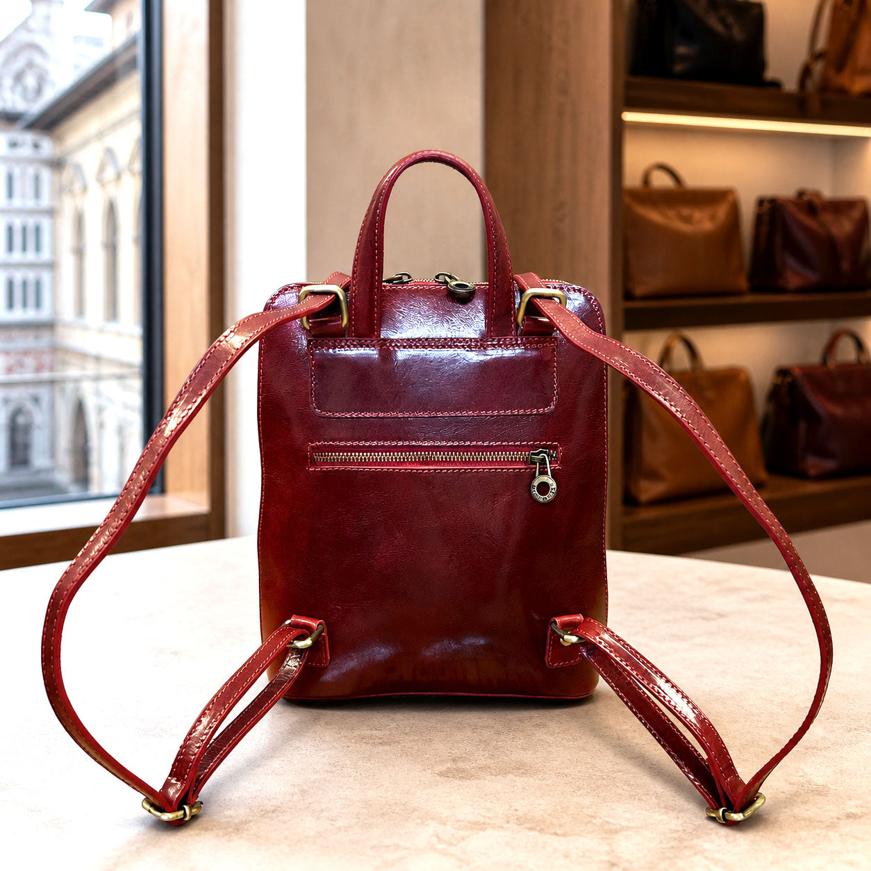 Fiammetta Convertible Hand-Dyed Italian Leather Organizer Backpack - Made In Italy