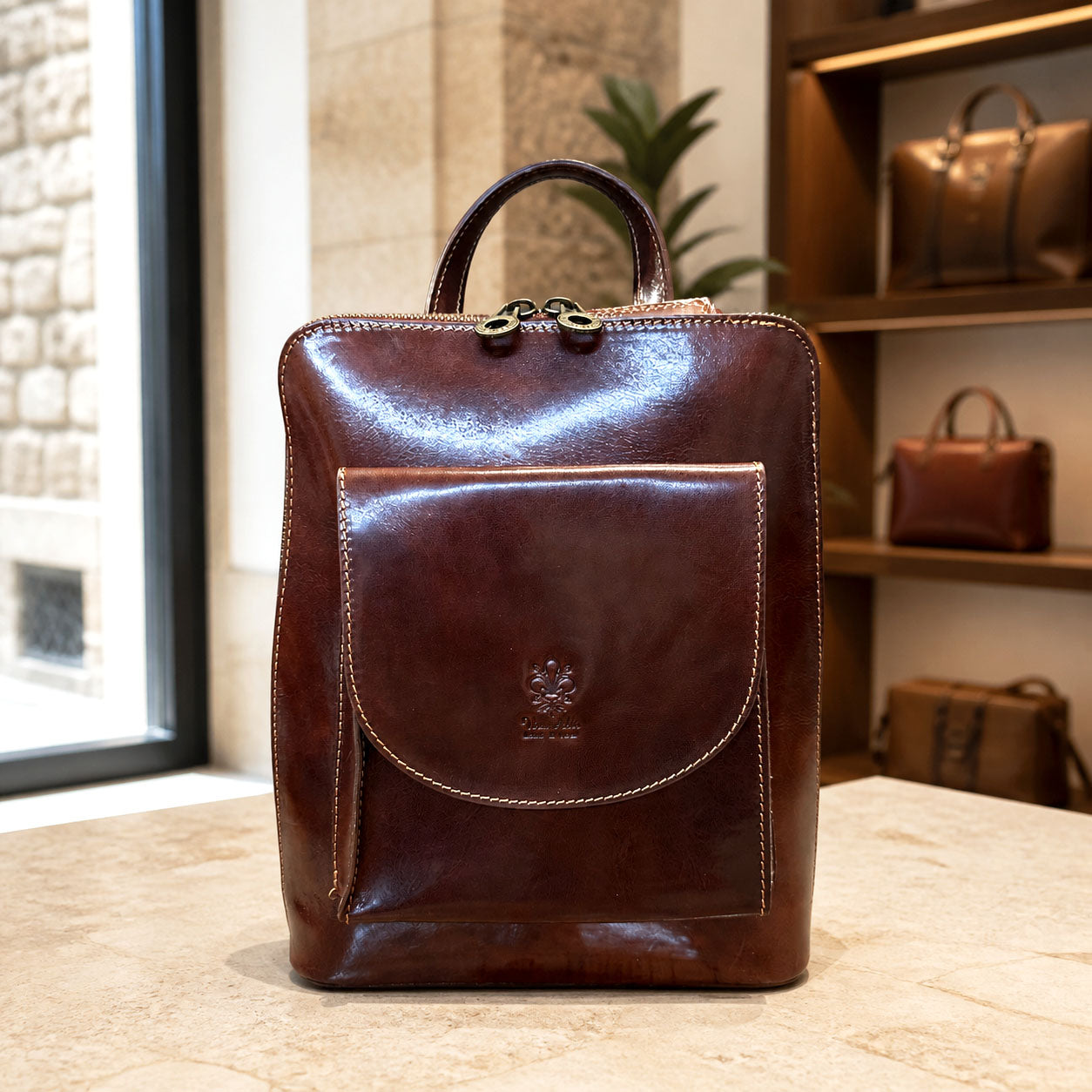 Fiammetta Convertible Hand-Dyed Italian Leather Organizer Backpack - Made In Italy