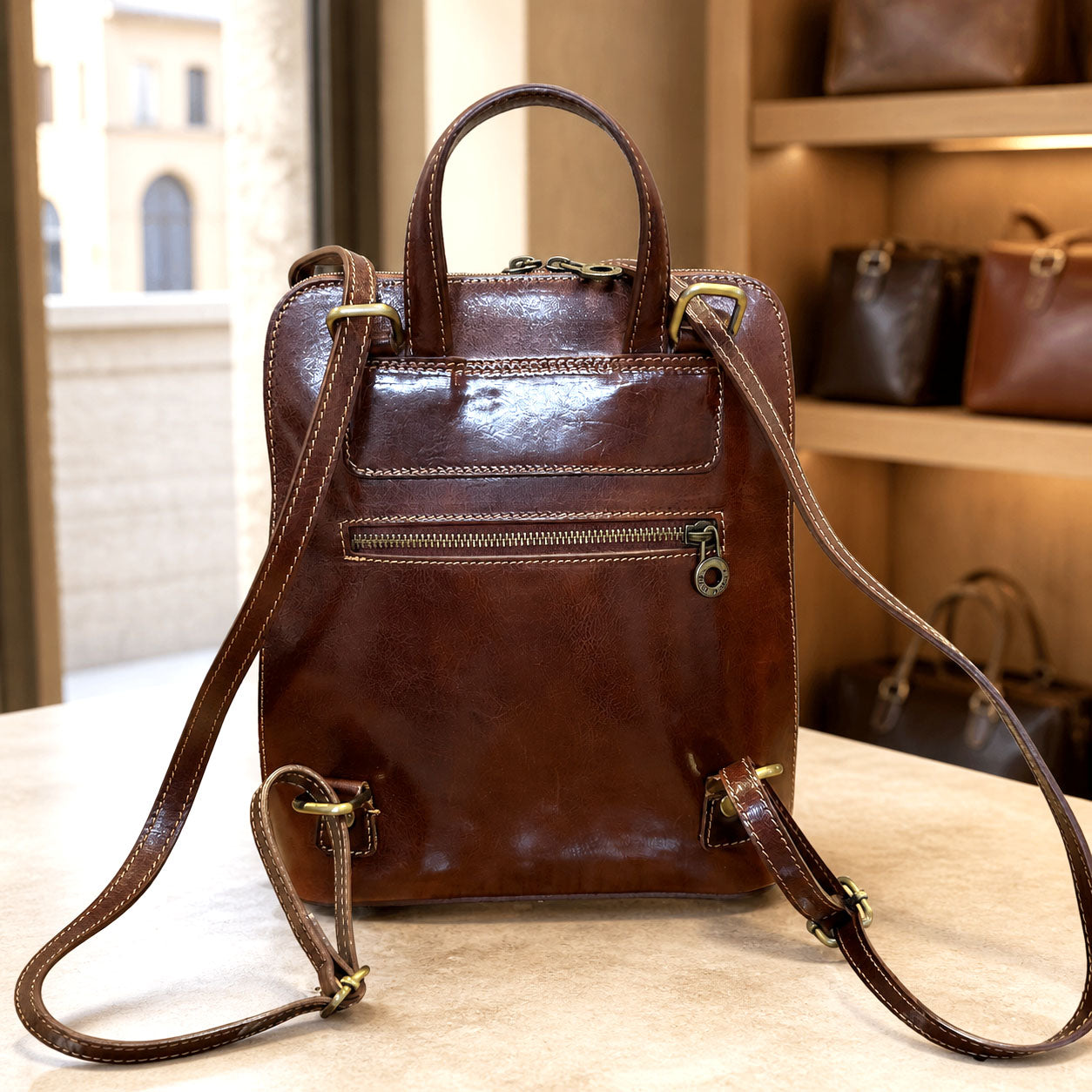 Fiammetta Convertible Hand-Dyed Italian Leather Organizer Backpack - Made In Italy