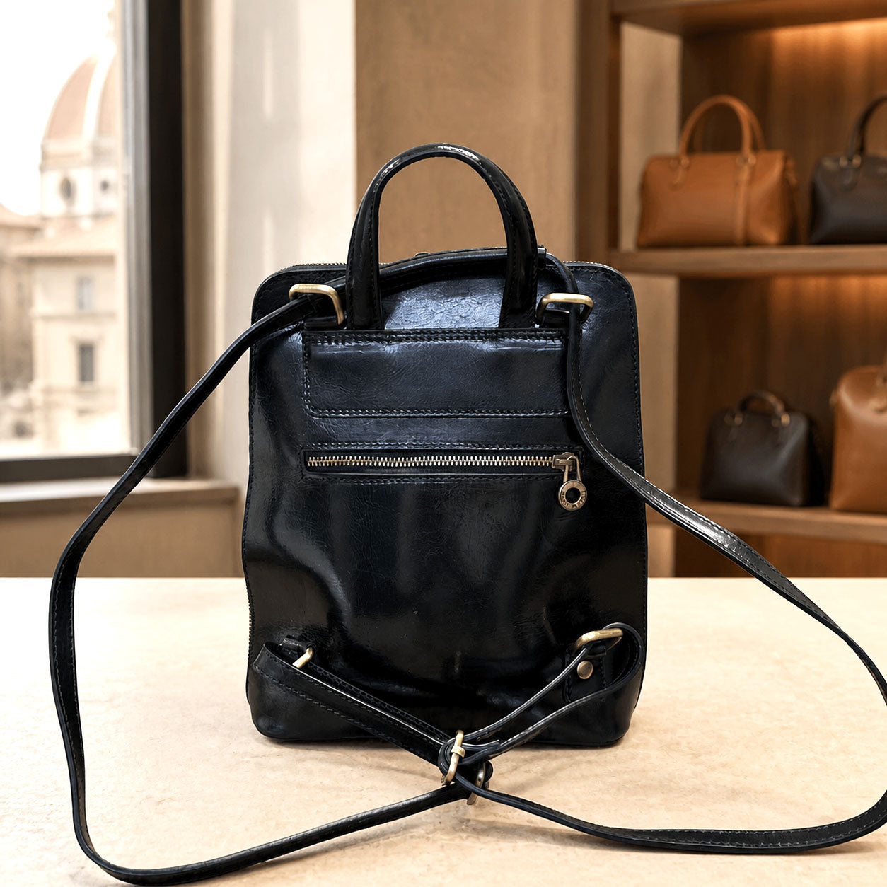 Fiammetta Convertible Hand-Dyed Italian Leather Organizer Backpack - Made In Italy
